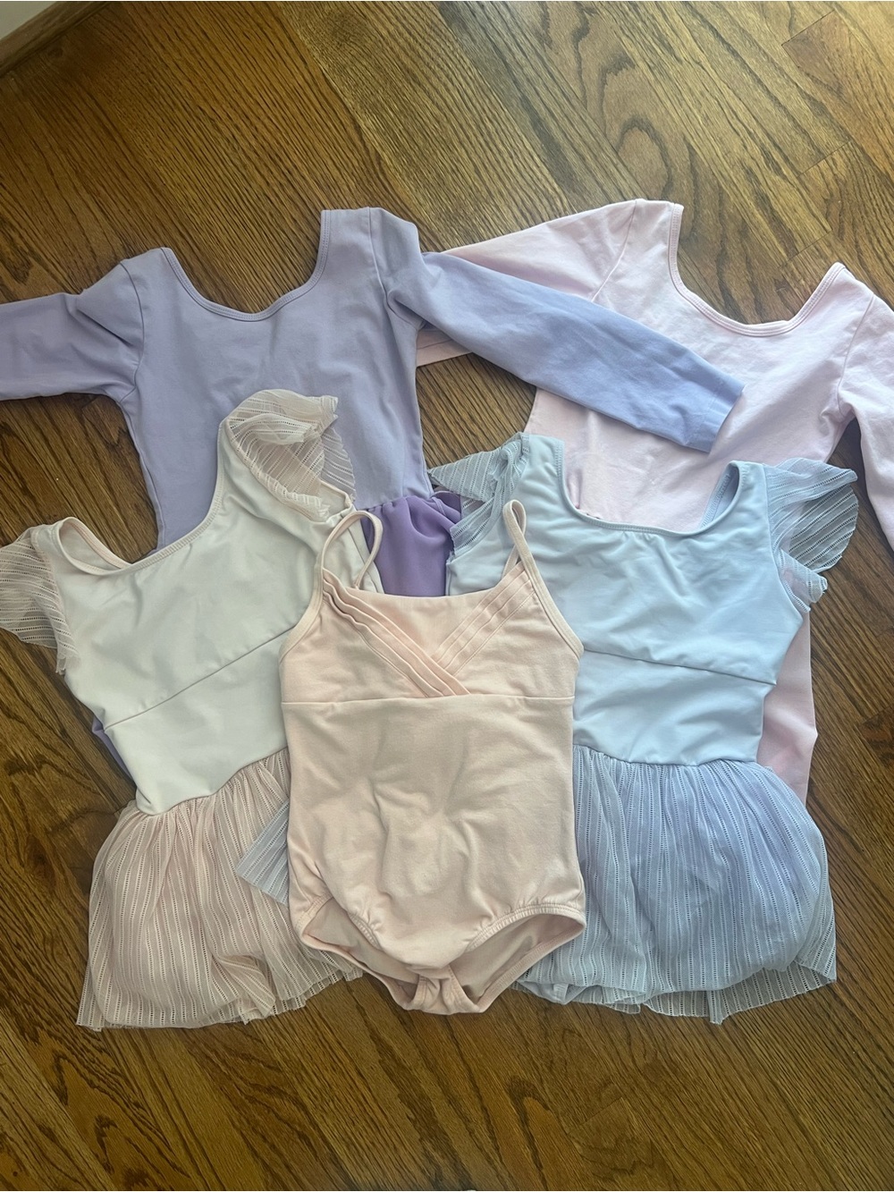 Girls' Dance Leotard Lot - 2 long sleeve, 2 short sleeve and 1 standard leotard